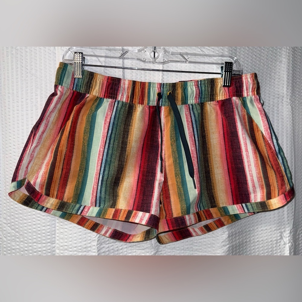 prAna Mariya beach shorts featuring a multicolor striped pattern size M